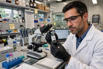 Laboratory scientist preparing a personalised cancer vaccine sample