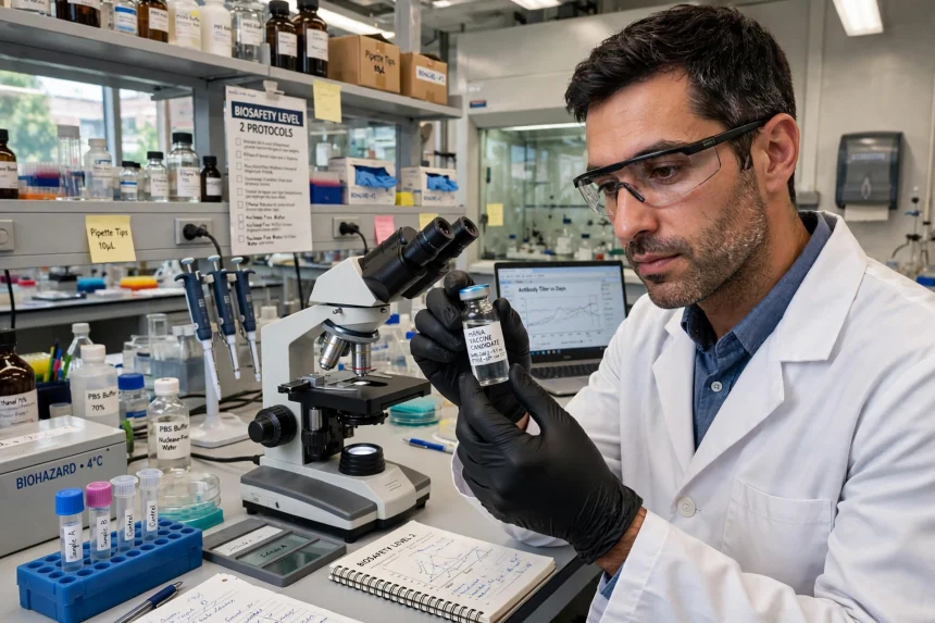 Laboratory scientist preparing a personalised cancer vaccine sample